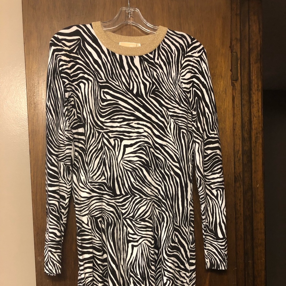 Michael Kors Zebra Sweater Dress with Gold Collar